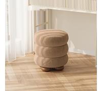 Petit tabouret rond pour maquillage avec motif empilable en peau d'agneau et coussin éponge à rebond parfait pour la décoration du salon et de la chambre à coucher Rose abricot