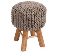 Petit tabouret tricot en coton taupe - lisa