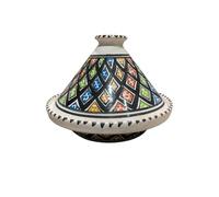 petit Tajine Bakir Multicolore Fait Main Tunisien - Tajine Traditionnel pour Cuisson au Feu ou au Four - Céramique Artisanale 22 cm - Parfait pour Poisson, Volaille, Viande, Légumes