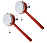 Petit Tambour à Main Double Face Rouge, en Bois, Lot de 2