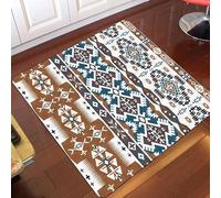 Petit tapis carré antidérapant lavable pour chambre à coucher, salle de jeux, décoration d'intérieur, rétro, géométrique, minimaliste, marron, bleu sarcelle - 100 x 100 cm