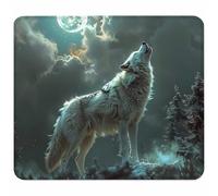 Petit Tapis de Souris 240x200x3mm, Blanc Tapis de Souris Gaming avec Base en Caoutchouc Antidérapant et Imperméable, Tapis de Bureau Améliore la Vitesse et la Précision, Accessoire Bureau, Loup W-3713