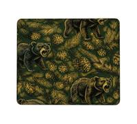 Petit tapis de souris carré en caoutchouc lavable avec pommes de pin rustiques, feuilles de pin, vert automne, 20,3 x 25,4 cm