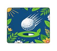 Petit tapis de souris carré en caoutchouc lavable en forme de balle de golf, avec trou vibrant, bleu soleil, été, bleu, pour décoration de bureau, maison, bureau, jeux vidéo, 20,3 x 25,4 cm