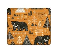 Petit tapis de souris carré en caoutchouc lavable, portable, motif ourson, arbre rustique, montagne, automne, orange, décoration de bureau, maison, dortoir, ordinateur portable, 20,3 x 25,4 cm