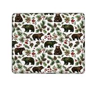 Petit tapis de souris carré en caoutchouc lavable pour bureau, maison, dortoir, ordinateur portable - Motif ourson rustique - Vert hiver - 20,3 x 25,4 cm