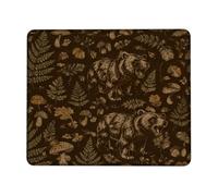 Petit tapis de souris carré en caoutchouc lisse avec motif ourson rustique champignon fougère marron automne 20,3 x 25,4 cm