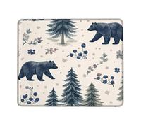Petit tapis de souris en caoutchouc lisse et portable Motif ourson rustique Arbre Fleur Automne Bleu marine 20,3 x 25,4 cm