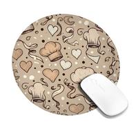 Petit tapis de souris en forme de chapeau de chef, tapis de souris culinaire vintage en forme de cœur sans beige rond en caoutchouc cousu à bords lisses pour bureau, maison, dortoir, ordinateur