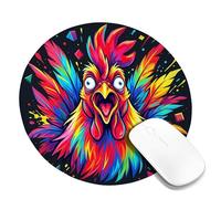 Petit tapis de souris en forme de coq avec plumes colorées et vibrantes, formes géométriques, non multicolore, rond, en caoutchouc, antidérapant, accessoire de bureau pour ordinateur portable, 20,3 x