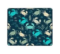 Petit tapis de souris en forme de crabe - Motif vagues d'algues estivales - Bleu sarcelle - Carré en caoutchouc antidérapant - Décoration de bureau pour bureau, maison, dortoir, ordinateur portable