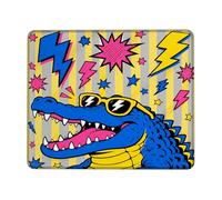 Petit tapis de souris en forme de crocodile, pop art ludique, éclair et étoiles, bleu d'été, carré, en caoutchouc, lavable, pour bureau, maison, dortoir, ordinateur portable, 20,3 x 25,4 cm
