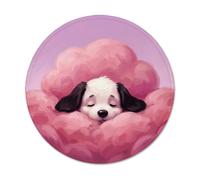 Petit tapis de souris fantaisie chiot endormi dans les nuages | Illustration chiot endormi, motif nuage fantaisie, atmosphère sereine, accessoire de bureau compact, thème amoureux des