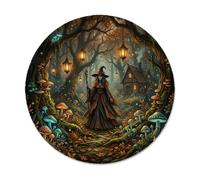 Petit tapis de souris fantaisie sorcière forêt Halloween | Thème de la forêt mystique, paysage forestier, style artistique fantastique, imagerie de cabane rustique, feuillage d'automne