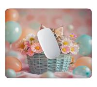 Petit Tapis de Souris Gaming chat et panier de fleurs 300 x 250 mm c-612 | Tapis Compact Glisse Précise, Base Antidérapante, Bords Cousus Résistants à l’Usure, Tapis Bureau Gamer, Rectangulaire