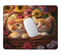 Petit Tapis de Souris Gaming chat et panier en bambou 400 x 300 mm c-646 | Tapis Compact Glisse Précise, Base Antidérapante, Bords Cousus Résistants à l’Usure, Tapis Bureau Gamer, Rectangulaire