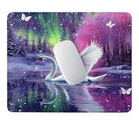 Petit Tapis de Souris Gaming cygne et aurore boréale 400 x 300 mm c-806 | Tapis Compact Glisse Précise, Base Antidérapante, Bords Cousus Résistants à l’Usure, Tapis Bureau Gamer, Rectangulaire