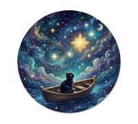 Petit tapis de souris Motif chat céleste | Thème céleste, art cosmique fantaisie, chat dans un bateau, horizon de nuit esthétique, accessoire de bureau