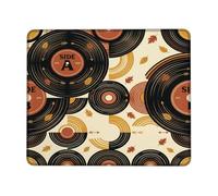 Petit tapis de souris motif disque vinyle vintage automne | Motif disque vinyle, accents de feuilles d'automne, thème musical rétro, accessoire de bureau compact