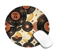 Petit tapis de souris motif disque vinyle vintage automne | Motif disque vinyle, accents de feuilles d'automne, thème musical rétro, accessoire de bureau compact