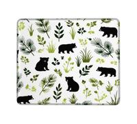 Petit tapis de souris motif ours - Feuilles de pin rustiques - Non vert - En caoutchouc - Lavable - Portable - Accessoires de bureau - Pour jeux d'ordinateur, ordinateur portable - Carré - 20,3 x 25,4