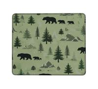 Petit tapis de souris motif ours nature arbre rustique montagne été vert carré caoutchouc lavable idée pour la maison, le bureau, ordinateur portable, joueurs, cadeau carré 20,3 x 25,4 cm