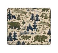 Petit tapis de souris motif ours rustique vert automne carré en caoutchouc antidérapant pour la maison, le bureau, l'ordinateur portable, les joueurs, cadeau carré, 20,3 x 25,4 cm