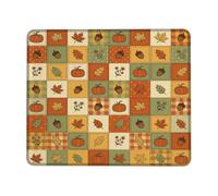 Petit tapis de souris motif patchwork de citrouilles d'automne | Thème récolte d'automne, design patchwork rustique, décoration de ferme confortable, motifs de feuillage d'automne