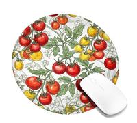 Petit tapis de souris motif tomates botaniques vintage feuilles fleurs d'été rouge rond caoutchouc lisse idée pour la maison, le bureau, ordinateur portable, joueurs, cadeau rond 20,3 x 20,3 cm
