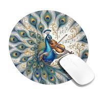 Petit tapis de souris représentant un paon jouant du violon | Jeu de violon, notes de musique, plumage complexe, art aviaire, accessoire élégant pour bureau à domicile
