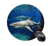 Petit tapis de souris rond antidérapant avec base en caoutchouc imperméable et deux requins blancs imprimés pour ordinateur portable, bureau, maison, jeux vidéo
