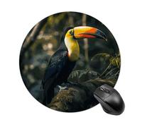Petit tapis de souris rond antidérapant avec base en caoutchouc imperméable et imprimé toucan coloré pour ordinateur portable, bureau, maison, jeux à la maison, design mignon