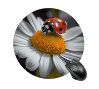 Petit tapis de souris rond antidérapant avec base en caoutchouc imperméable imprimé coccinelle marguerite pour ordinateur portable, bureau, maison, jeux à la maison, design mignon