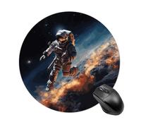 Petit tapis de souris rond antidérapant avec base en caoutchouc imperméable, motif astronaute volant dans l'espace imprimé pour ordinateur portable, bureau, maison, jeux