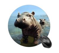 Petit tapis de souris rond antidérapant avec base en caoutchouc imperméable, motif bébé hippopotame imprimé pour ordinateur portable, bureau, maison, jeux