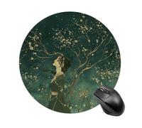 Petit tapis de souris rond antidérapant avec base en caoutchouc imperméable portant une robe verte imprimée pour ordinateur portable, bureau, maison, jeux à la maison, design mignon