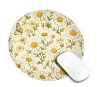 Petit tapis de souris rond en caoutchouc lavable pour bureau, maison, dortoir, ordinateur portable, 20,3 x 20,3 cm, motif chrysanthème, motif floral, papillon, étoile, printemps, jaune