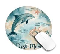 Petit tapis de souris rond en caoutchouc lavable pour bureau, maison, ordinateur portable, motif dauphin, coquillage, étoile de mer, bleu, 20,3 x 20,3 cm
