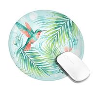 Petit tapis de souris rond en caoutchouc lisse avec motif colibri, feuilles de palmier, fleurs d'été, turquoise, décoration de bureau, maison, dortoir, ordinateur portable, 20,3 x 20,3 cm