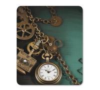 Petit tapis de souris Steampunk avec base en caoutchouc antidérapant pour jeux vidéo Motif montres clés et chaînes 25 x 30 cm