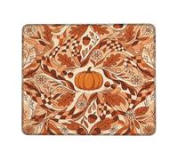 Petit tapis de souris sur le thème de la récolte des citrouilles d'automne | Feuilles de chêne, glands, marguerites, motif à carreaux, esthétique rétro, décoration de bureau saisonnière