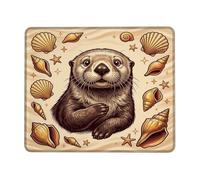 Petit tapis de souris vintage avec illustration loutre de mer | Esthétique côtière, illustration dessinée à la main, thème créatures océaniques, décoration de bureau inspirée de la nature