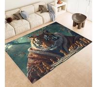 Petit Tapis Décoratif 50x80 cm Texture Douce Imitation Cachemire Impression Tigre Couronne éChecs PièCe 3D HD Nettoyage Facile à l'Aspirateur ou en Machine Convient pour Salle de Bain Cuisine Entrée