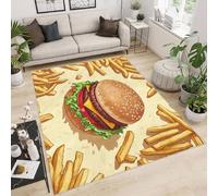 Petit Tapis Décoratif 60x90 cm Texture Douce Imitation Cachemire Impression Burger Frites Nourriture 3D HD Nettoyage Facile à l'Aspirateur ou en Machine Convient pour Salle de Bain Cuisine Entrée