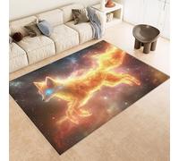 Petit Tapis Décoratif 60x90 cm Texture Douce Imitation Cachemire Impression Renard Flammes éToiles 3D HD Nettoyage Facile à l'Aspirateur ou en Machine Convient pour Salle de Bain Cuisine Entrée