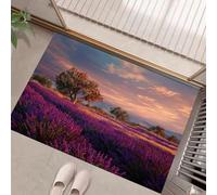 Petit Tapis D'Entrée Fin Lavable, 40X60Cm, Petit Tapis De Cuisine Pour Entrée, Paillasson Intérieur Coucher De Soleil Lavande Paysage De Champ De Fleurs Pour Porte Salle De Bain Buanderie, Fuchsia