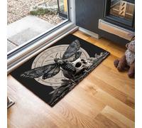 Petit Tapis D'Entrée Fin Lavable, 90X150Cm, Petit Tapis De Cuisine Pour Entrée, Paillasson Intérieur Crâne De Papillon De Nuit 3D Géométrie Mystérieuse Pour Porte Salle De Bain Buanderie, Noir Et Brun