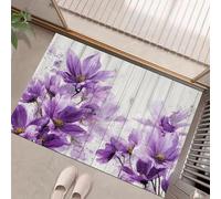Petit Tapis D'Entrée Fin Lavable, 90X150Cm, Petit Tapis De Cuisine Pour Entrée, Paillasson Intérieur Fleurs Aquarelles Mur En Bois Avec D'Encre Pour Porte Salle De Bain Buanderie, Violet Lavande