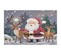 Petit tapis lavable avec envers en caoutchouc antidérapant pour cuisine, chambre à coucher, salle de bain, motif élan Père Noël et cerf