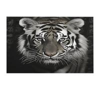 Petit tapis lavable avec envers en caoutchouc antidérapant pour cuisine, chambre à coucher, salle de bain, motif tigre noir et blanc